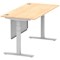 Air Modesty 1600mm Rectangular Cable Port Height Adjustable Desk, Silver Leg & Modesty Panel, Maple