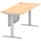 Air Modesty 1800mm Rectangular Cable Port Height Adjustable Desk, Silver Leg & Modesty Panel, Maple