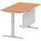 Air Modesty 1400mm Rectangular Cable Port Height Adjustable Desk, Silver Leg & Modesty Panel, Oak