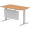Air Modesty 1400mm Rectangular Cable Port Height Adjustable Desk, Silver Leg & Modesty Panel, Oak