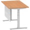 Air Modesty 1400mm Rectangular Cable Port Height Adjustable Desk, Silver Leg & Modesty Panel, Oak