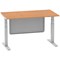 Air Modesty 1400mm Rectangular Cable Port Height Adjustable Desk, Silver Leg & Modesty Panel, Oak