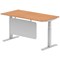 Air Modesty 1600mm Rectangular Cable Port Height Adjustable Desk, Silver Leg & Modesty Panel, Oak