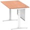 Air Modesty 1400mm Rectangular Cable Port Height Adjustable Desk, White Leg & Modesty Panel, Beech