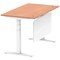 Air Modesty 1400mm Rectangular Cable Port Height Adjustable Desk, White Leg & Modesty Panel, Beech