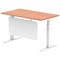 Air Modesty 1400mm Rectangular Cable Port Height Adjustable Desk, White Leg & Modesty Panel, Beech