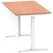 Air Modesty 1400mm Rectangular Cable Port Height Adjustable Desk, White Leg & Modesty Panel, Beech