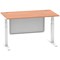 Air Modesty 1400mm Rectangular Cable Port Height Adjustable Desk, White Leg & Modesty Panel, Beech