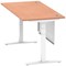 Air Modesty 1600mm Rectangular Cable Port Height Adjustable Desk, White Leg & Modesty Panel, Beech