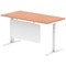 Air Modesty 1600mm Rectangular Cable Port Height Adjustable Desk, White Leg & Modesty Panel, Beech