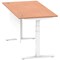 Air Modesty 1600mm Rectangular Cable Port Height Adjustable Desk, White Leg & Modesty Panel, Beech