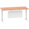 Air Modesty 1800mm Rectangular Cable Port Height Adjustable Desk, White Leg & Modesty Panel, Beech