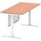 Air Modesty 1800mm Rectangular Cable Port Height Adjustable Desk, White Leg & Modesty Panel, Beech
