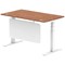 Air Modesty 1400mm Rectangular Cable Port Height Adjustable Desk, White Leg & Modesty Panel, Walnut