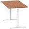 Air Modesty 1400mm Rectangular Cable Port Height Adjustable Desk, White Leg & Modesty Panel, Walnut