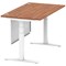 Air Modesty 1400mm Rectangular Cable Port Height Adjustable Desk, White Leg & Modesty Panel, Walnut