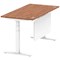 Air Modesty 1600mm Rectangular Cable Port Height Adjustable Desk, White Leg & Modesty Panel, Walnut