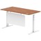 Air Modesty 1600mm Rectangular Cable Port Height Adjustable Desk, White Leg & Modesty Panel, Walnut