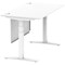 Air Modesty 1400mm Rectangular Cable Port Height Adjustable Desk, White Leg & Modesty Panel, White