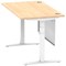Air Modesty 1400mm Rectangular Cable Port Height Adjustable Desk, White Leg & Modesty Panel, Maple