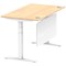 Air Modesty 1400mm Rectangular Cable Port Height Adjustable Desk, White Leg & Modesty Panel, Maple