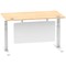 Air Modesty 1400mm Rectangular Cable Port Height Adjustable Desk, White Leg & Modesty Panel, Maple