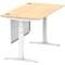 Air Modesty 1400mm Rectangular Cable Port Height Adjustable Desk, White Leg & Modesty Panel, Maple