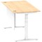 Air Modesty 1600mm Rectangular Cable Port Height Adjustable Desk, White Leg & Modesty Panel, Maple