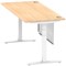 Air Modesty 1800mm Rectangular Cable Port Height Adjustable Desk, White Leg & Modesty Panel, Maple