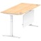 Air Modesty 1800mm Rectangular Cable Port Height Adjustable Desk, White Leg & Modesty Panel, Maple