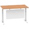 Air Modesty 1400mm Rectangular Cable Port Height Adjustable Desk, White Leg & Modesty Panel, Oak