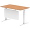 Air Modesty 1400mm Rectangular Cable Port Height Adjustable Desk, White Leg & Modesty Panel, Oak