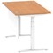 Air Modesty 1400mm Rectangular Cable Port Height Adjustable Desk, White Leg & Modesty Panel, Oak