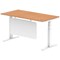 Air Modesty 1600mm Rectangular Cable Port Height Adjustable Desk, White Leg & Modesty Panel, Oak