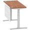 Air Modesty 1400mm Slim Rectangular Height Adjustable Desk, Silver Leg & Modesty Panel, Walnut