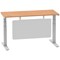 Air Modesty 1400mm Slim Rectangular Height Adjustable Desk, Silver Leg & Modesty Panel, Oak
