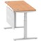 Air Modesty 1400mm Slim Rectangular Height Adjustable Desk, Silver Leg & Modesty Panel, Oak