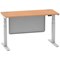 Air Modesty 1400mm Slim Rectangular Height Adjustable Desk, Silver Leg & Modesty Panel, Oak