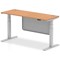 Air Modesty 1600mm Slim Rectangular Height Adjustable Desk, Silver Leg & Modesty Panel, Oak