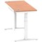 Air Modesty 1400mm Slim Rectangular Height Adjustable Desk, White Leg & Modesty Panel, Beech