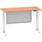 Air Modesty 1400mm Slim Rectangular Height Adjustable Desk, White Leg & Modesty Panel, Beech