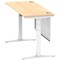 Air Modesty 1400mm Slim Rectangular Height Adjustable Desk, White Leg & Modesty Panel, Maple