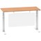 Air Modesty 1400mm Slim Rectangular Height Adjustable Desk, White Leg & Modesty Panel, Oak