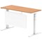 Air Modesty 1400mm Slim Rectangular Height Adjustable Desk, White Leg & Modesty Panel, Oak