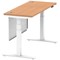 Air Modesty 1400mm Slim Rectangular Height Adjustable Desk, White Leg & Modesty Panel, Oak