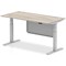 Air Modesty 1600mm Rectangular Height Adjustable Desk, Silver Leg & Modesty Panel, Grey Oak