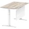 Air Modesty 1400mm Rectangular Cable Port Height Adjustable Desk, White Leg & Modesty Panel, Grey Oak Air Modesty 1400mm Rectangular Cable Port Height Adjustable Desk, White Leg & Modesty Panel, Grey Oak
