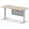 Air Modesty 1600mm Rectangular Cable Port Height Adjustable Desk, Silver Leg & Modesty Panel, Grey Oak