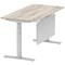 Air Modesty 1600mm Rectangular Cable Port Height Adjustable Desk, Silver Leg & Modesty Panel, Grey Oak