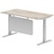 Air Modesty 1600mm Rectangular Cable Port Height Adjustable Desk, Silver Leg & Modesty Panel, Grey Oak